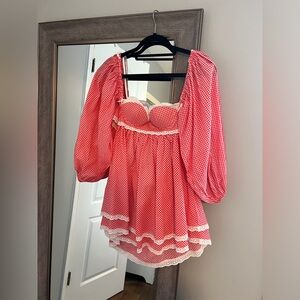 Kitteny Katia Red & White Gingham Dress w Lace Up Back  / Size Medium